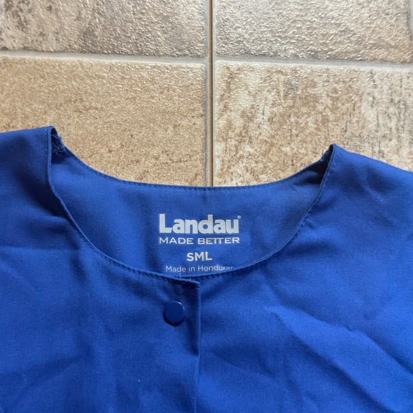 Landau Women's Blue Scrub Jacket Long Sleeve Snap Front Pockets‎ Size SML - Picture 4 of 7